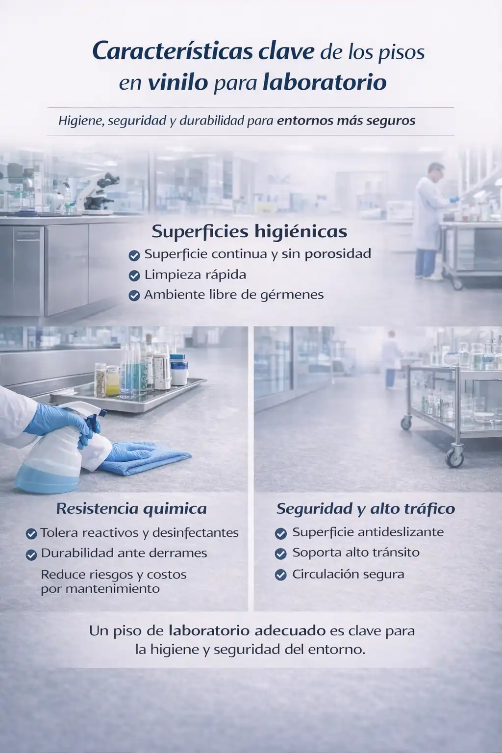 Caracteristicas clave de los pisos en vinilo para laboratorio
