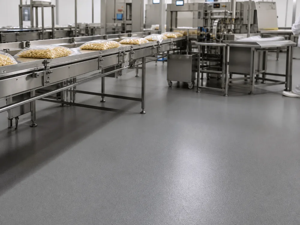 Línea de empaque de alimentos con piso para tránsito operativo