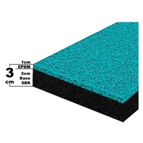 Muestra de piso de caucho EPDM con capa de color sobre base SBR